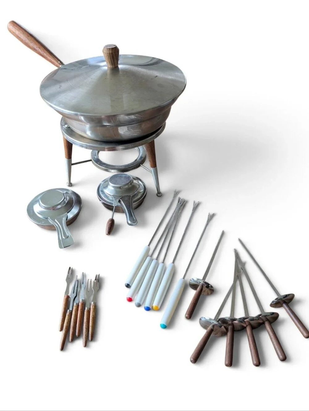 VINTAGE Fondue Pot Retro 1970 Stainless Steel Large Party Bowl